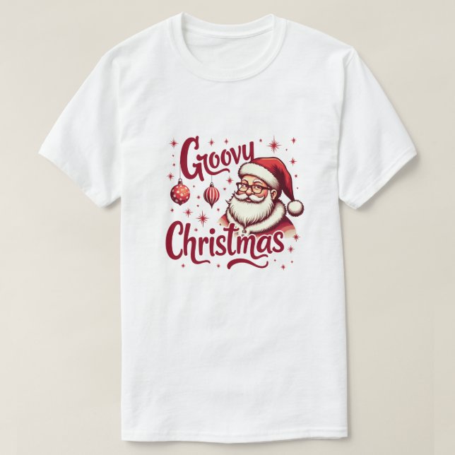 Retro Santa - Groovy Helgdag Stil T Shirt (Design framsida)