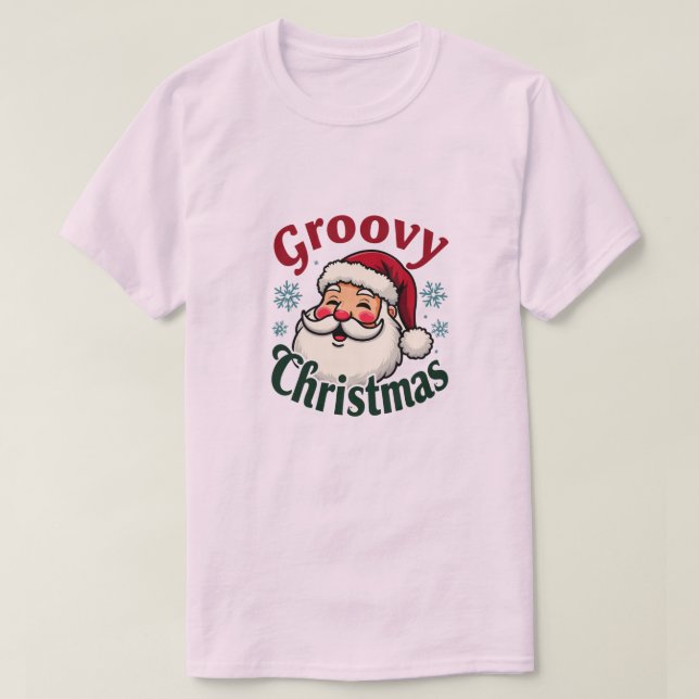 Retro Santa - Groovy Helgdag Stil T Shirt (Design framsida)