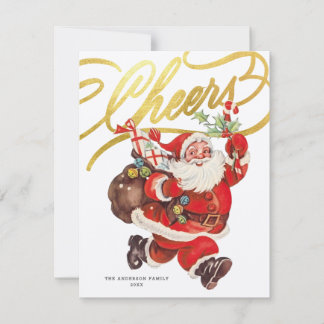 Retro Santa Guld Script Julhälsning Icke-Foto Julk Julkort