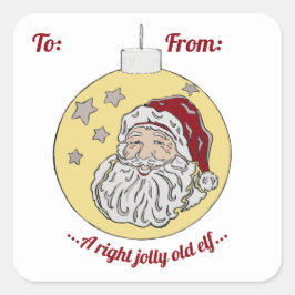 Retro Santa (gult) Fyrkantigt Klistermärke