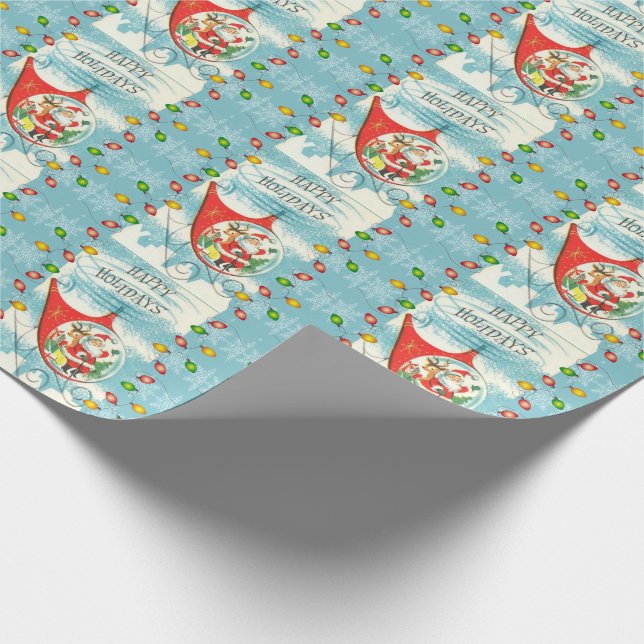 Retro Santa Helicopter Helgdag Ljus Aqua Blue Presentpapper (Hörn)