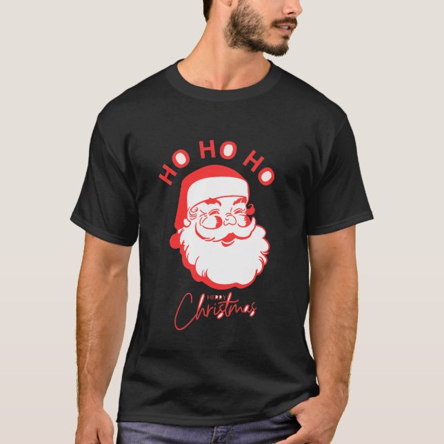 Retro Santa Ho Ho Ho God jul T-Shirt (Framsida)