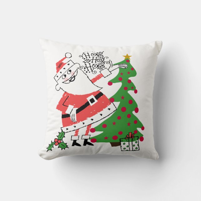 Retro Santa Ho Ho Ho Jul Helgdag Pillow Kudde (Framsida)