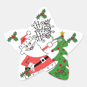 Retro Santa Ho Ho Ho Star Sticker Stjärnformat Klistermärke