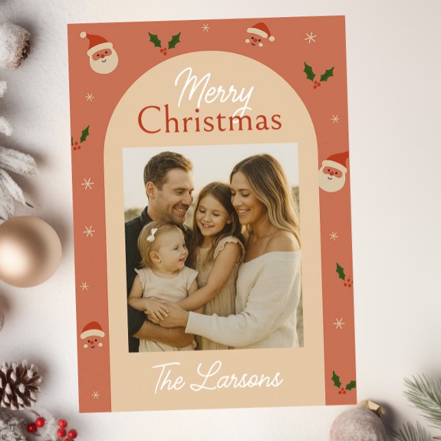 Retro Santa & Holly Arch Christmas Card Julkort (Skapare uppladdad)