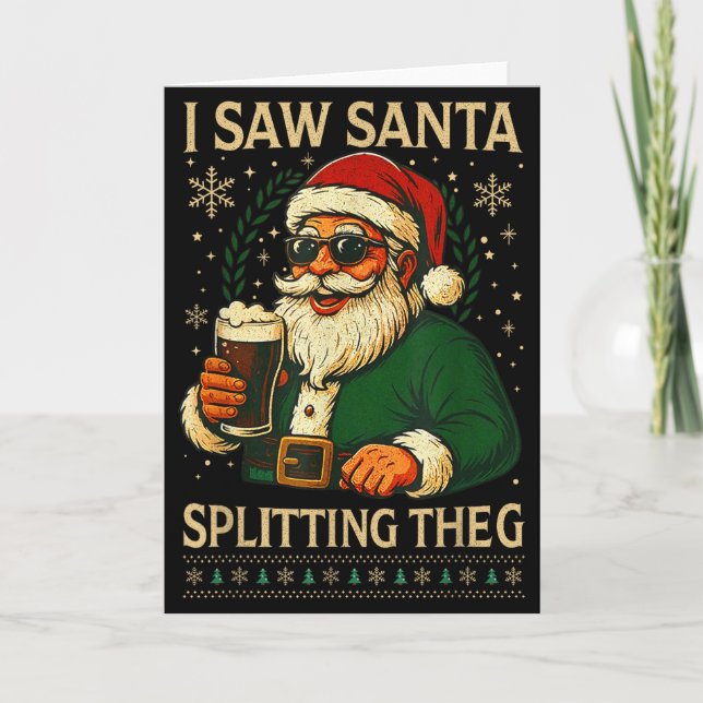 Retro Santa I Saw Santa Split The G Drinking Ugly  Kort (Framsida)