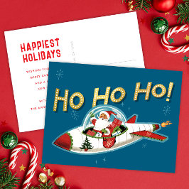 Retro Santa in Rocket Ho Ho Ho Non-Photo Christmas Helg Vykort