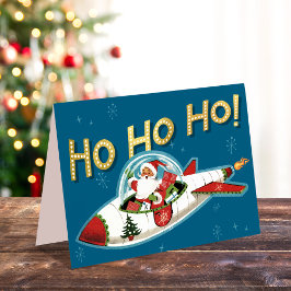 Retro Santa in Rocket Ho Ho Ho Non-Photo Christmas Helgkort