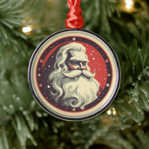 Retro Santa in Snö Vintage Illustration Julgransprydnad Metall