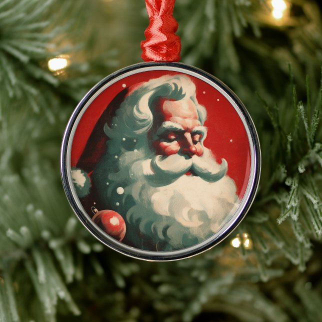 Retro Santa in Snö Vintage Illustration Julgransprydnad Metall (Träd)