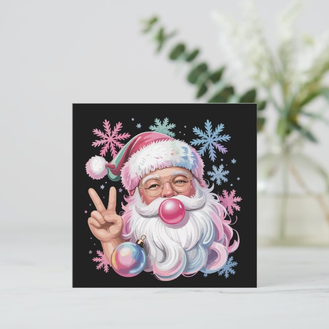 Retro Santa jul rosa solglasögon bubbelgum Julkort (Stående Fram)
