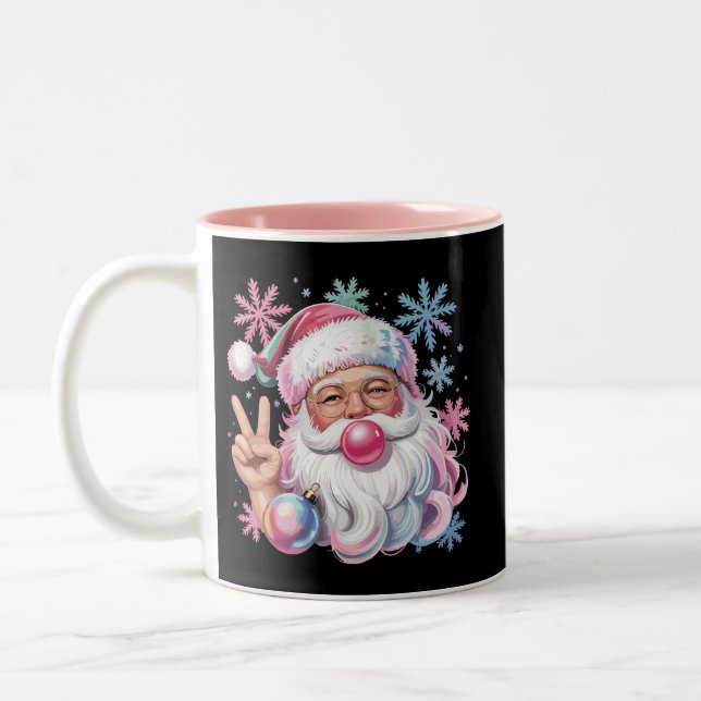 Retro Santa jul Rosa solglasögon Bubble Gum Två-Tonad Mugg (Vänster)