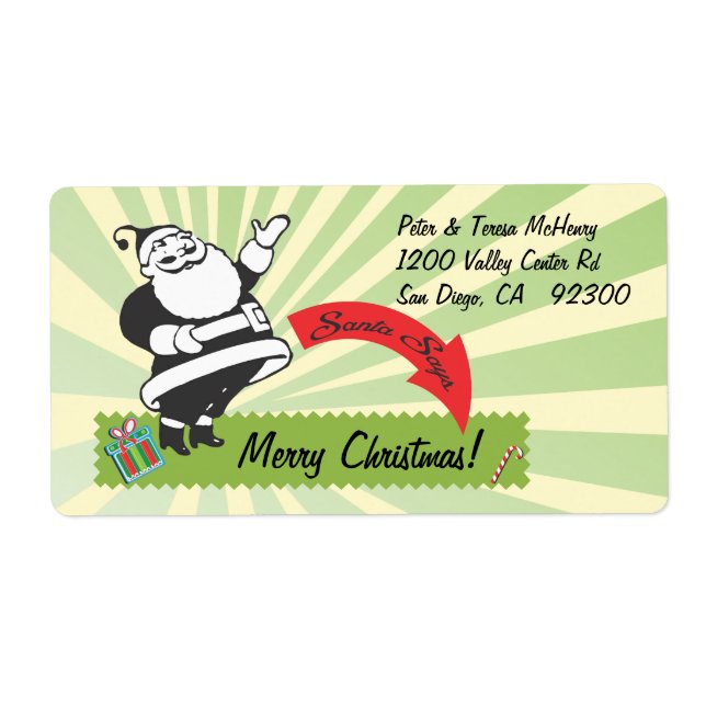 Retro Santa med grönt sunburst Fraktsedel (Framsidan)