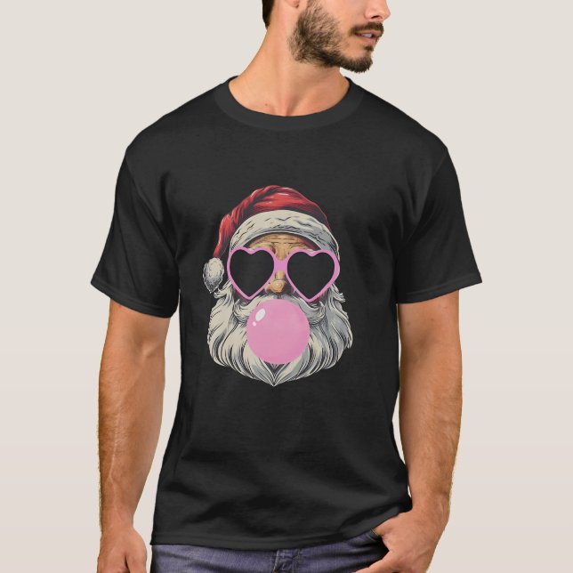Retro Santa med hjärtglasögon Bubblegum jul T Shirt (Framsida)