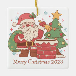 Retro Santa med Leksak julprydnad Julgransprydnad Keramik