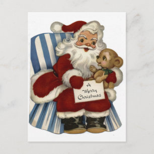 "Retro Santa med nalle" jul Helg Vykort