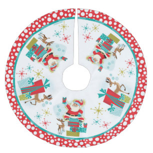 Retro Santa med presenter Julgransmatta Borstad Polyester