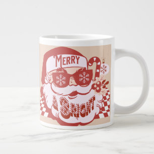 Retro Santa Merry Bright Jul Rosa Red Jumbo Mugg