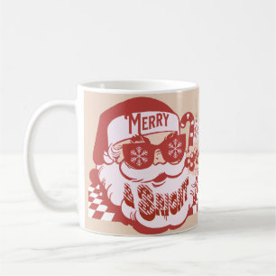 Retro Santa Merry Bright Jul Rosa Red Kaffemugg