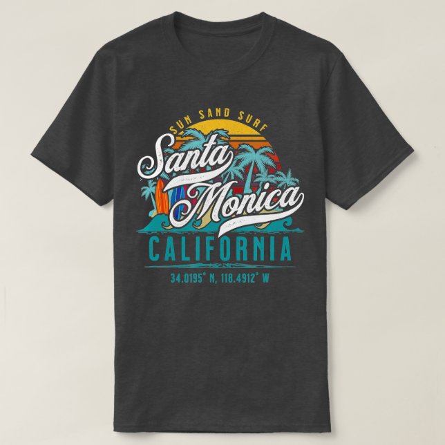 Retro Santa Monica California Sol Sand Surfa Beach T Shirt (Design framsida)