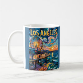Retro Santa Monica Pier Los Angeles Van Gogh Art Kaffemugg