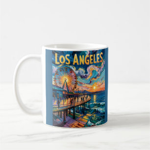 Retro Santa Monica Pier Los Angeles Van Gogh konst Kaffemugg