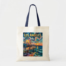Retro Santa Monica Pier Los Angeles Van Gogh konst Tygkasse