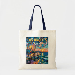 Retro Santa Monica Pier Los Angeles Van Gogh konst Tygkasse