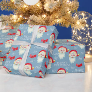 Retro Santa on Pastel Blue jul Presentpapper