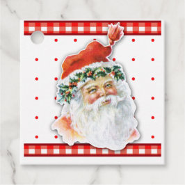 Retro Santa on Red Dots och Gingham Gift Märkres Gåvor Etiketter