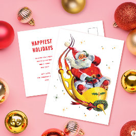 Retro Santa on Rocket Non-Photo jul-Helgdag Vykort