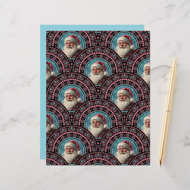 Retro Santa Pinkmas Mandala Art Deco Craft Papper (Fram/Back In Situ)