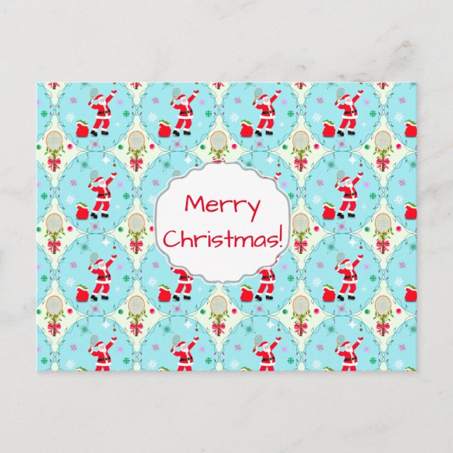Retro Santa Played Tennis Ogee Mönster Helgdag P Helg Vykort (Framsida)
