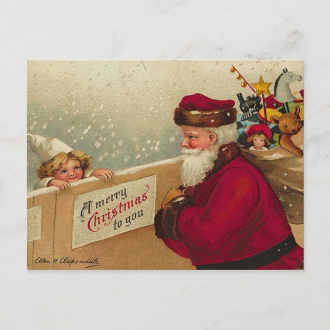 Retro Santa Postcard Helg Vykort (Framsida)