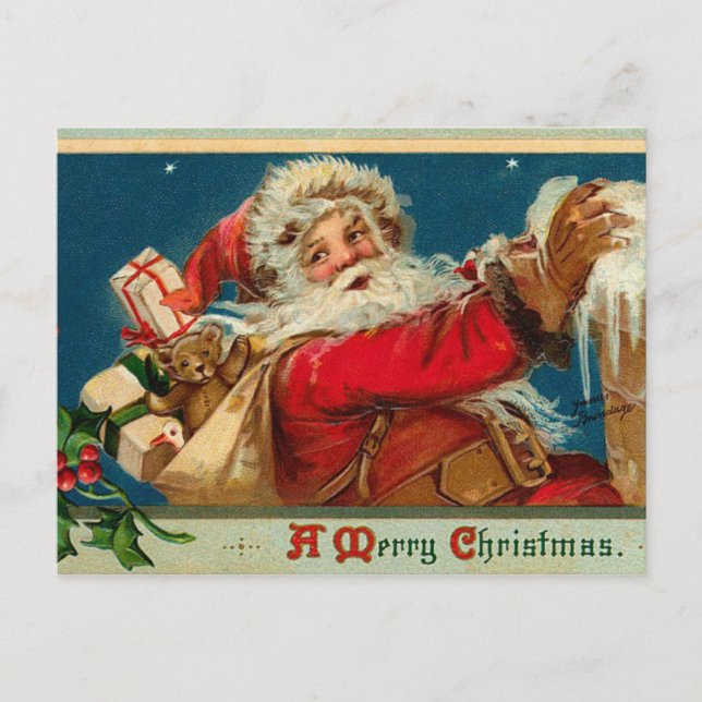 Retro Santa Postcard Helg Vykort (Framsida)