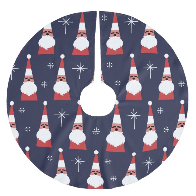 Retro Santa Red Mönster Julgransmatta Borstad Polyester (Framsidan)
