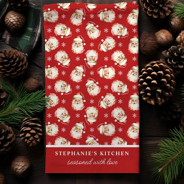 Retro Santa Red Personlig Namn jul Kökshandduk (Skapare uppladdad)