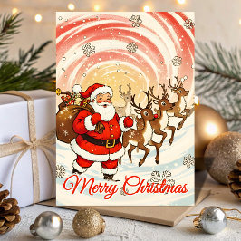 Retro Santa & Reindeer Blizzard Christmas Helgkort