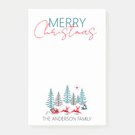 Retro Santa Reindeer Winter Forest Namn Post-it Block