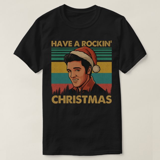Retro Santa Rockin Christmas Portrait Shirt T Shirt (Design framsida)