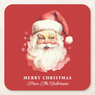 Retro Santa Röd Personlig Namn Jul Underlägg Papper Kvadrat