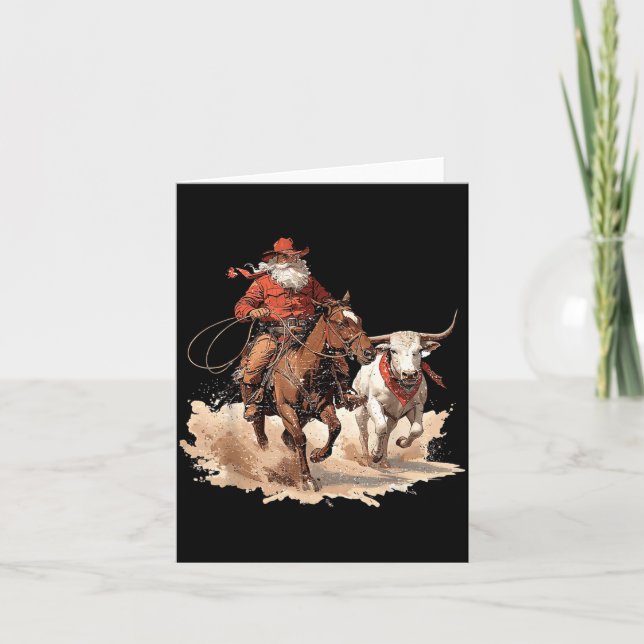 Retro Santa Rodeo Reindeer Cowboy Western Horse Hi Kort (Framsida)