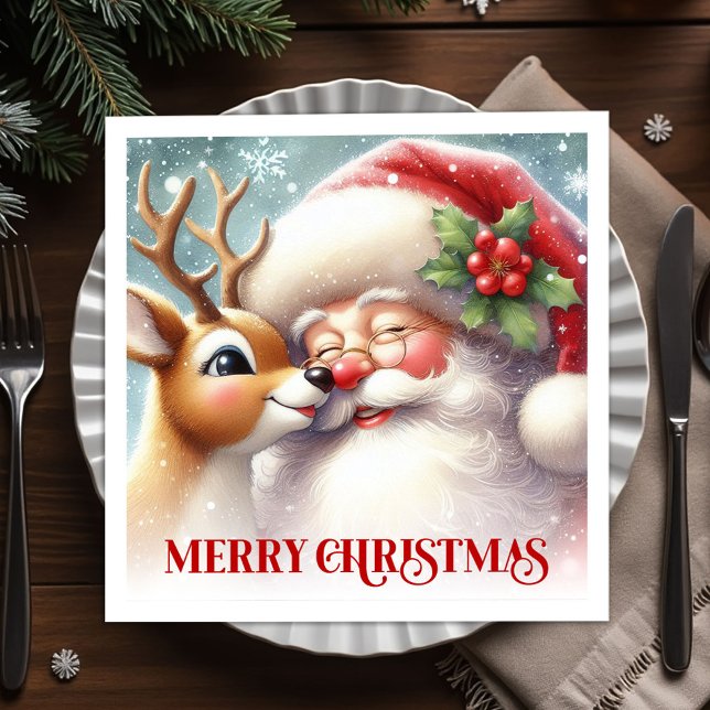 Retro Santa Rudolph Xmas Party Table Napkins Pappersservett (Retro Santa Rudolph Xmas Party Table Napkins)