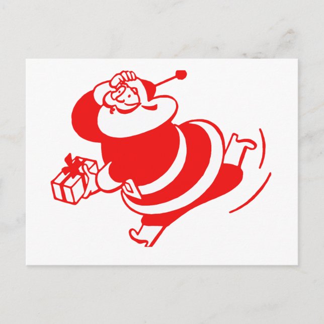 Retro Santa Running Red and White Vykort (Framsida)