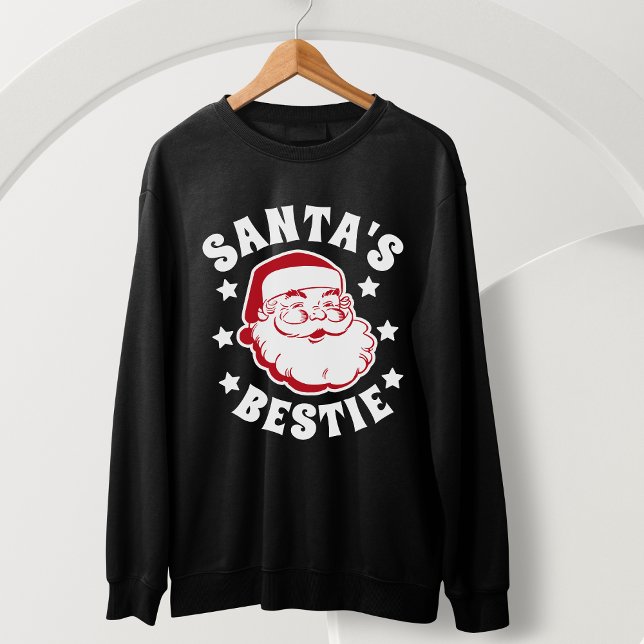 Retro Santa s Bestie Modern Black Manar jul Lång Ärmad Tröja (Skapare uppladdad)