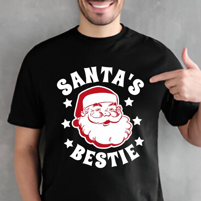 Retro Santa s Bestie Modern Black Manar jul T Shirt (Skapare uppladdad)