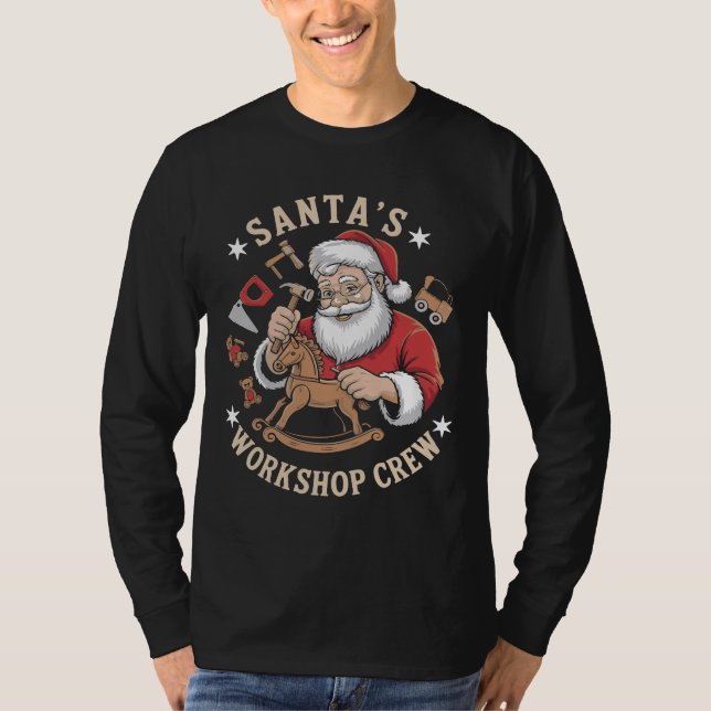 Retro Santa’s Workshop Crew Holiday T Shirt (Framsida)