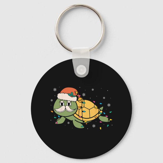 Retro Santa Sea Turtle jul Julafton Ljus Ocean Nyckelring (Framsida)