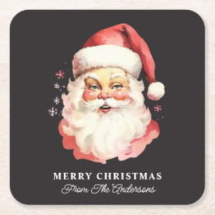 Retro Santa Svart Personligt Namn Jul Underlägg Papper Kvadrat