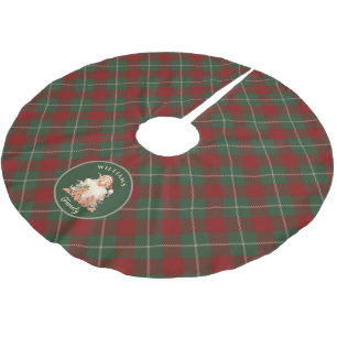 Retro Santa Tartan Plade jul med Namn Julgransmatta Borstad Polyester
